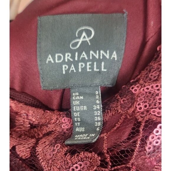 Adrianna Papell Women's Sz. 2 Burgundy Lace Knee Length Sheath Dress - Picture 2 of 8